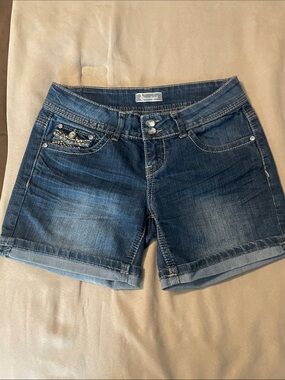 Soundgirl Dark Blue Rolled-Hem Denim Shorts